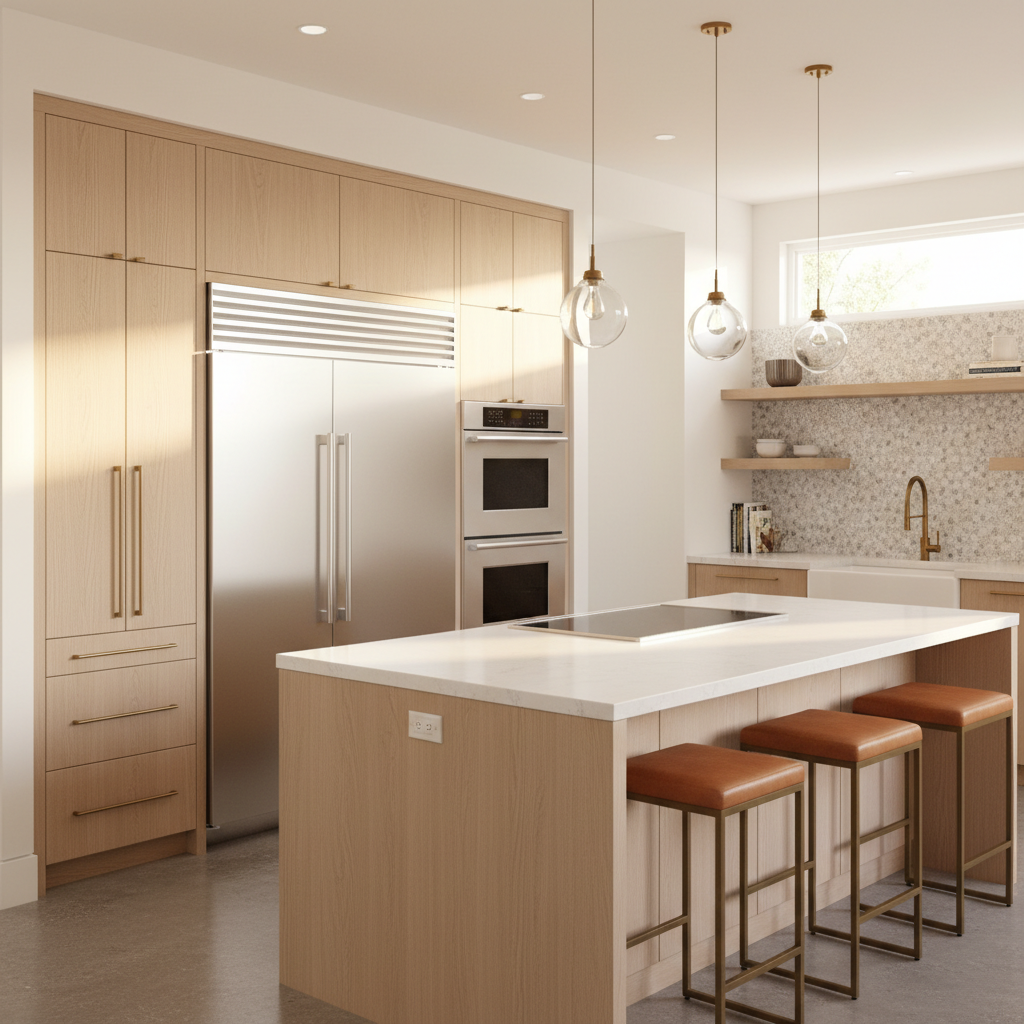 Upscale kitchen with integrated Viking-style appliances